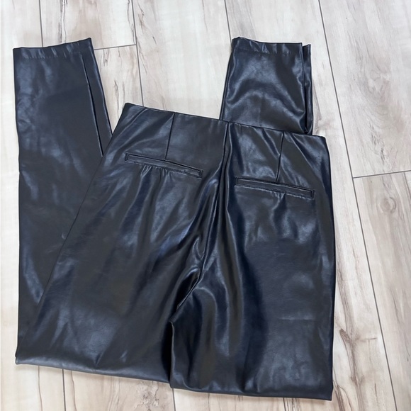 Black Faux Leather Hi Rise Pants - Picture 1 of 6